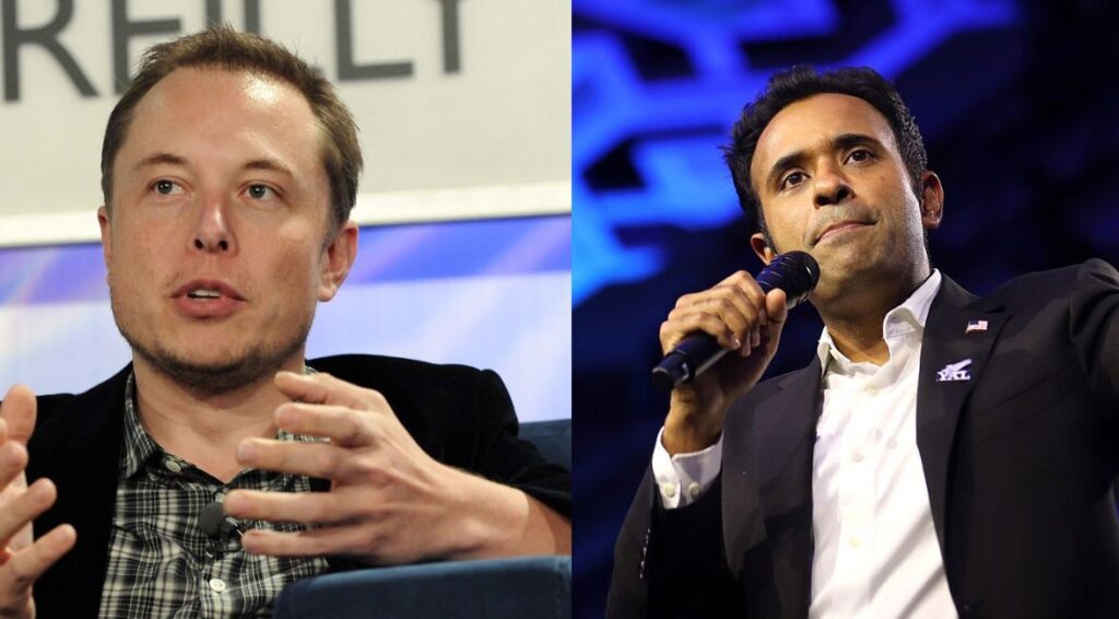 Elon Musk and Vivek Ramaswamy have been tapped to lead a new initiative, the Department of Government Efficiency. Their goal is a trimmer, cheaper federal bureaucracy by July 4, 2026. (Images via Wikimedia)