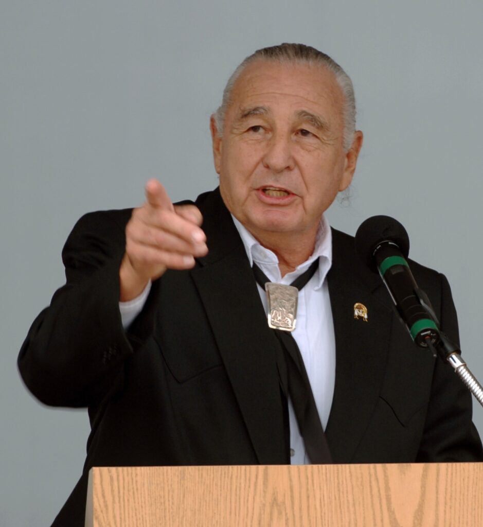 Senator Ben Nighthorse Campbell making a point.