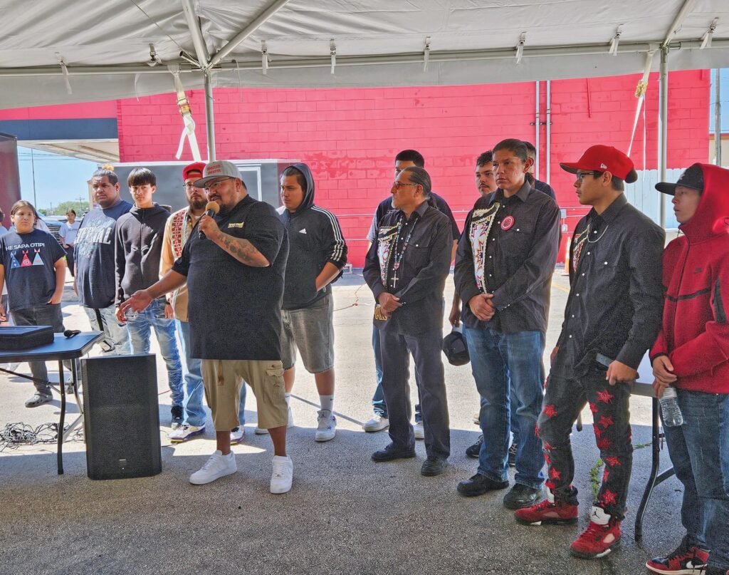 Sacred StormBuffalo Company founder speaking at Grand Opening of Sacred Storm Meats and Treats on Haines Ave.