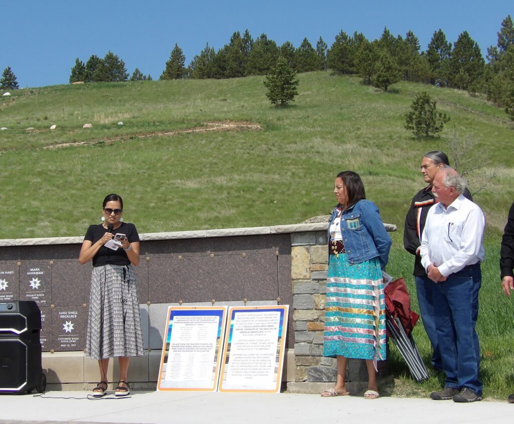 Remembering the Children Memorial. (L to R) Amy Sazue, Cante Hart, Dr. Donald Warne, Dale Lamphere. (Photo by Marnie Cook)