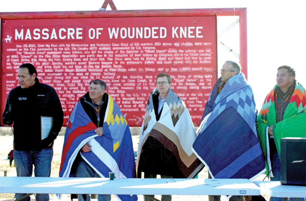 Cheyenne River Sioux Tribal President Ryman LeBeau, with South Dakota Congressional leaders Senator Mike Rounds, Representative Dusty Johnson, Senator John Thune and BIA Deputy Assistant Scott Davis. (Photo by Ernestine Anunkasan Hopa)