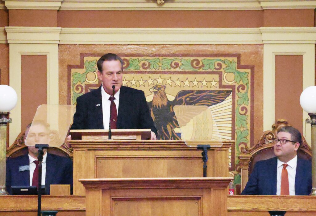 Governor Larry Rhoden at 2026 State of the State Address. (Photo by Dave Bordewyk )