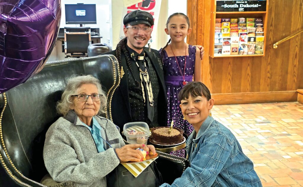 L-R: Betty Jean Handley (White Bear Woman), Christopher Piña, Shaylene Cordero, and her daughter Rosalee. (Photo by Marnie Cook)