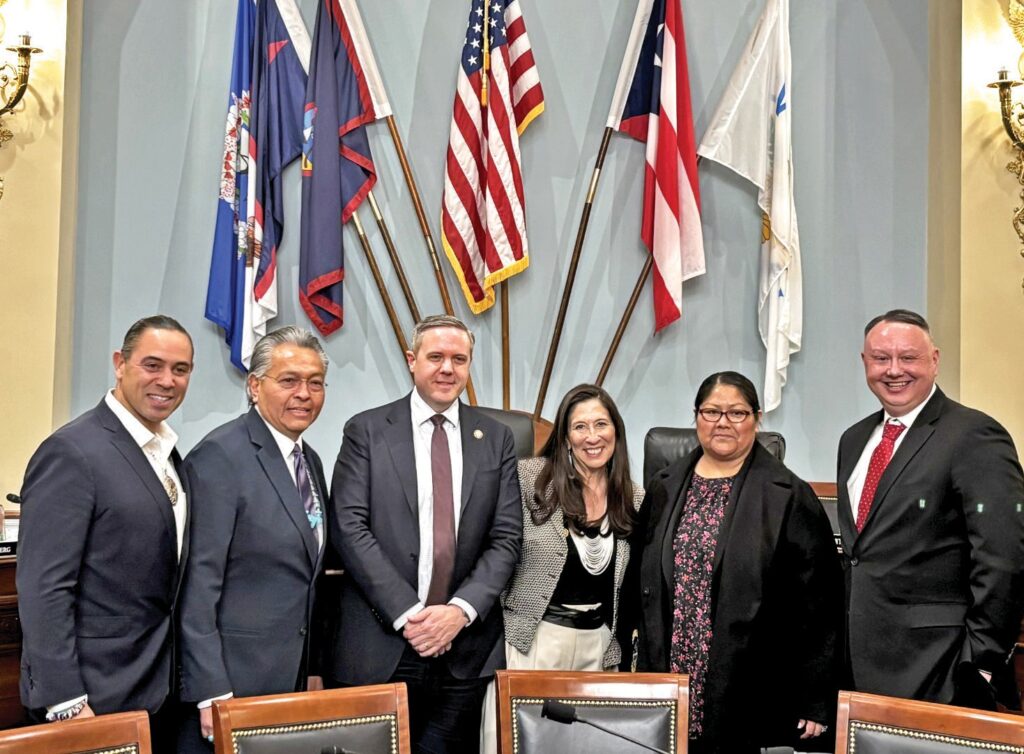 Pictured (L-R) are Chairman Rodney Butler, Chairman Watchman, Subcommittee Chairman Jeff Hurd (R-CO), Ranking Member Teresa Leger-Fernandez (D-NM), Chairwoman Hope Silvas, and Haven Harris. (Courtesy photo)