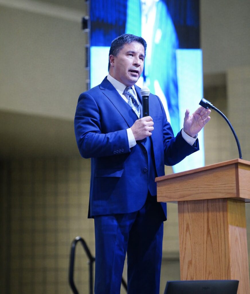 Scott Davis delivered a keynote address at the American Indian Higher Education Consortium's annual conferences in Bismarck, North Dakota on Tuesday, March 17, 2026. (Photo by Darren Thompson)