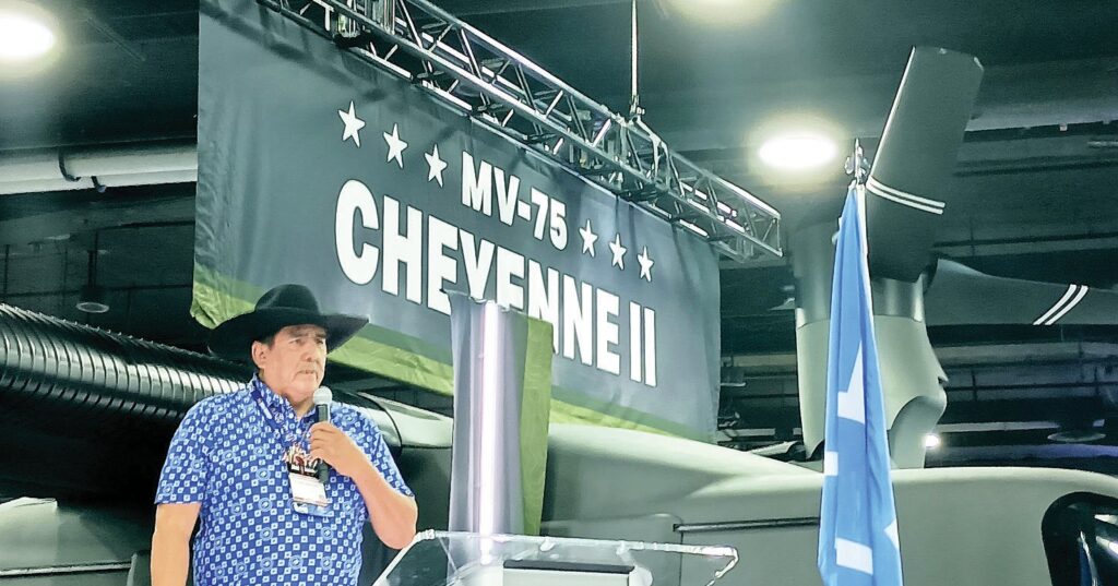 Northern Cheyenne Vice President Ernest Littlemouth at the Annual Army Aviation Warfighting Summit, Nashville, Tennessee. (Courtesy photo)