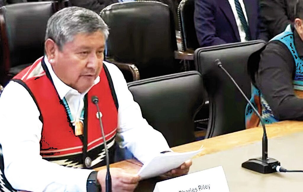 Acoma Pueblo Gov. Charles Riley testifies about the need to improve the tribe's aging tribal health clinic at a U.S. House Appropriations sub-committee hearing. (Courtesy Native America Calling)